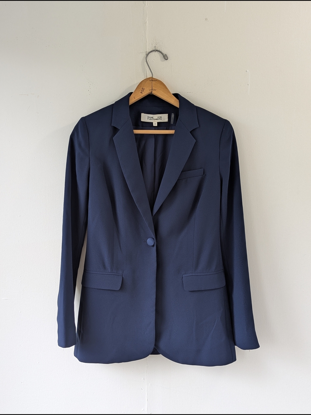 Diane Von Furstenberg DVF Dark Blue Single-Button Tailored Blazer Size 00